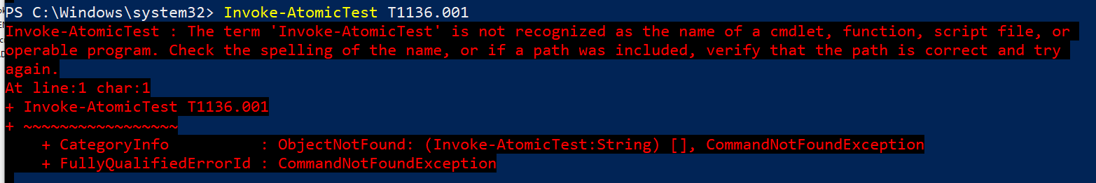 Atomic Red Team Error Screenshot